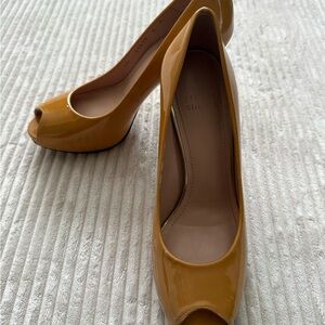 Stuart Weitzman Mustard Peep-Toe Heels